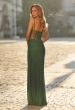 Picture of: Rhinestone Fitted Gown with Draped Bodice and Sheer Corset Back in Emerald, Style: 33343, Detail Picture 2