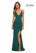 Picture of: Jersey Prom Gown with Lace Up Back and Slit in Emerald, Style: 28653, Detail Picture 3