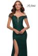 Picture of: Lace Off the Shoulder Gown with Deep V Neckline in Emerald, Style 29693, Detail Picture 3
