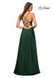Picture of: Satin Jewel Tone Gown with Criss-Cross Ruched Top in Green, Style: 30512, Detail Picture 3