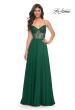 Picture of: Chiffon Gown with Illusion Bustier Top and Lace Up Back in Green, Style: 32296, Detail Picture 3