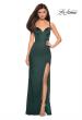 Picture of: Sultry Form Fitting Stretch Satin Dress with Leg Slit in Emerald, Style: 27617, Detail Picture 4