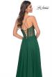 Picture of: Chiffon Gown with Illusion Bustier Top and Lace Up Back in Green, Style: 32296, Detail Picture 4