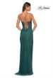 Picture of: Fishnet Rhinestone Fitted Dress with Bustier Top and High Neckline in Emerald, Style: 32446, Detail Picture 4