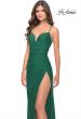 Picture of: Ruched Deep V Dress with Trendy High Slit in Emerald, Style: 31127, Style: 31127