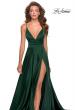 Picture of: Long Satin Dress with Side Slit and V Shaped Back in Emerald, Style: 28607, Detail Picture 6