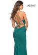 Picture of: Ruched Net Jersey Gown with Square Neckline in Emerald, Detail Picture 6