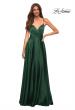 Picture of: Satin Jewel Tone Gown with Criss-Cross Ruched Top in Green, Style: 30512, Detail Picture 6