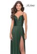 Picture of: Versatile Long Jersey Gown with V and Slit in Emerald, Style: 31090, Detail Picture 6