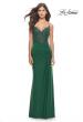 Picture of: Lace Asymmetrical Gown with Jersey Skirt and Twist Knot Detail in Emerald, Style: 31520, Detail Picture 6