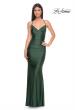 Picture of: Fitted Long Jersey Prom Dress with Ruching and Lace Up Back in Emerald, Style: 31618, Detail Picture 6