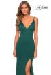 Picture of: Jersey Prom Gown with Lace Up Back and Slit in Emerald, Style: 28653, Detail Picture 7