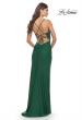 Picture of: Lace Asymmetrical Gown with Jersey Skirt and Twist Knot Detail in Emerald, Style: 31520, Detail Picture 7