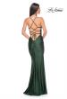Picture of: Fitted Long Jersey Prom Dress with Ruching and Lace Up Back in Emerald, Style: 31618, Detail Picture 7