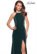 Picture of: Two Tone Long Gown with High Neckline and Side Slit in Forest Green, Style: 26962, Detail Picture 5