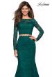 Picture of: Stretch Lace Long Sleeve Two Piece Prom Dress in Forest Green, Style: 27601, Detail Picture 7