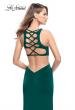 Picture of: Long Jersey Prom Dress with Lace Up Strappy Open Back in Forest Green, Style: 25504, Main Picture