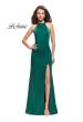 Picture of: Long Satin Halter Prom Dress with Criss Cross Back in Forest Green, Style: 25439, Back Picture