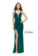 Picture of: Long Jersey Prom Dress with Lace Up Strappy Open Back in Forest Green, Style: 25504, Back Picture