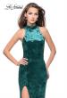 Picture of: Long Crushed Velvet Prom Dress with Beaded Choker in Forest Green, Style: 25783, Detail Picture 1