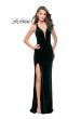 Picture of: Long Velvet Prom Dress with Deep V and Side Leg Slit in Forest Green, Style: 25363, Detail Picture 2