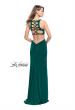 Picture of: Long Jersey Prom Dress with Lace Up Strappy Open Back in Forest Green, Style: 25504, Detail Picture 3