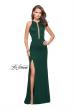 Picture of: High Neck Satin Gown with Leg Slit and Strappy Back in Forest Green, Style: 25962, Detail Picture 3