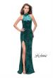 Picture of: Long Crushed Velvet Prom Dress with Beaded Choker in Forest Green, Style: 25783, Detail Picture 2