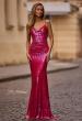 Picture of: Gorgeous Metallic Prom Dress with Ruching and Illusion Back in Fuchsia , Style: 33034, Main Picture