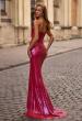 Picture of: Gorgeous Metallic Prom Dress with Ruching and Illusion Back in Fuchsia , Style: 33034, Back Picture