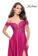 Picture of: A-line Off the Shoulder Satin Dress with Beaded Lace Bodice in Fuschia, Style: 25694, Detail Picture 1