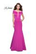 Picture of: Satin Off the Shoulder Mermaid Prom Dress with V Neck in Fuchsia, Style: 25903, Detail Picture 1