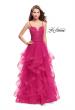 Picture of: Long Ball Gown with Tulle Skirt and Beaded Lace Bodice in Fuchsia, Style: 25857, Detail Picture 2