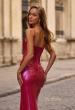 Picture of: Gorgeous Metallic Prom Dress with Ruching and Illusion Back in Fuchsia , Style: 33034, Detail Picture 2