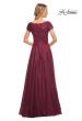 Picture of: Short Sleeve Chiffon Dress with Lace Bodice in Garnet, Style: 26550, Back Picture