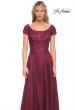 Picture of: Short Sleeve Chiffon Dress with Lace Bodice in Garnet, Style: 26550, Detail Picture 1
