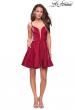Picture of: Fit and Flare Satin Short Dress with Deep Neckline in Garnet, Style: 26659, Detail Picture 2