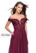 Picture of: Chiffon Prom Dress with Off the Shoulder Lace Top in Garnet, Style: 25129, Main Picture