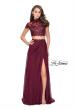 Picture of: Chiffon Two Piece Gown with Lace Top and Belt Detail in Garnet, Style: 25384, Detail Picture 2
