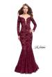 Picture of: Long Sleeve Lace Mermaid Prom Dress with Metallic Beads in Garnet, Style: 25607, Detail Picture 2