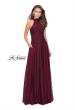 Picture of: Long A line Chiffon Dress with High Neck Lace Up Top in Garnet, Style: 25355, Detail Picture 3