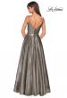 Picture of: Metallic A-line Prom Gown with Side Leg Slit in Gold Black, Style: 27619, Back Picture