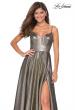Picture of: Metallic A-line Prom Gown with Side Leg Slit in Gold Black, Style: 27619, Detail Picture 3
