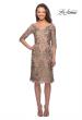 Picture of: Short Lace Dress with V Neck and 3/4 Sleeves in Gold Nude, Style: 26871, Main Picture