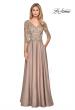 Picture of: Floor Length Satin Dress with Lace Detail and Pockets in Gold Olive, Style: 27235, Detail Picture 2