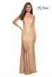 Picture of: Gold Stretch Lace Prom Dress with Strappy Back and Slit in Gold, Style: 27725, Main Picture