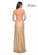 Picture of: Gold Stretch Lace Prom Dress with Strappy Back and Slit in Gold, Style: 27725, Back Picture