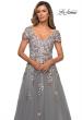 Picture of: Short Sleeve A-line Gown with Beaded Lace Appliques in Gray, Style: 27968, Detail Picture 1