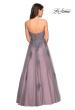 Picture of: Tone Tone Tulle Prom Gown with Floral Appliques in Grey/Pink, Style: 27767, Back Picture