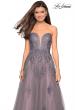 Picture of: Tone Tone Tulle Prom Gown with Floral Appliques in Grey/Pink, Style: 27767, Detail Picture 1